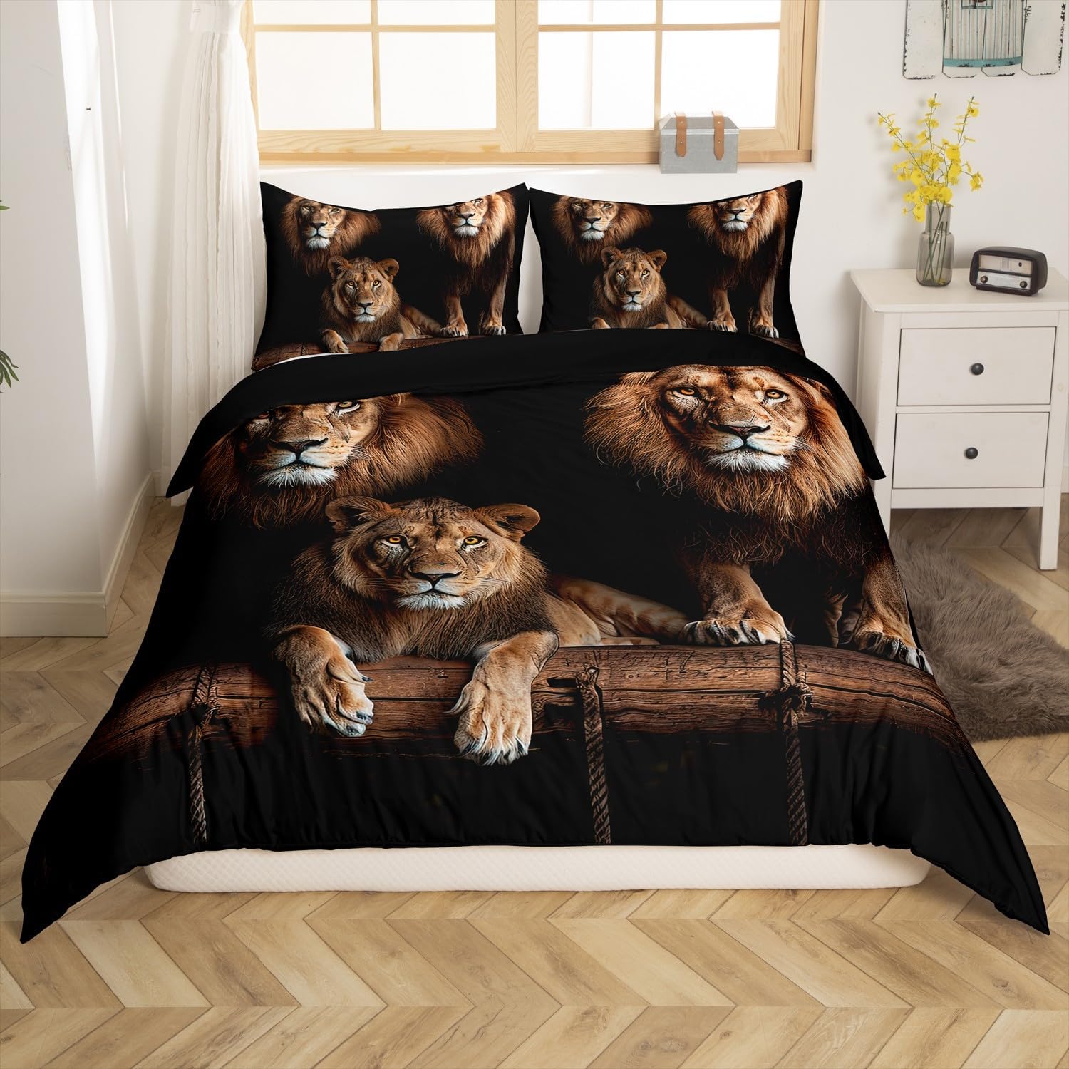 Erosebridal Juego de funda de edredón de león con diseño de animales de safari africanos para niños, funda de edredón de animales salvajes, juego de