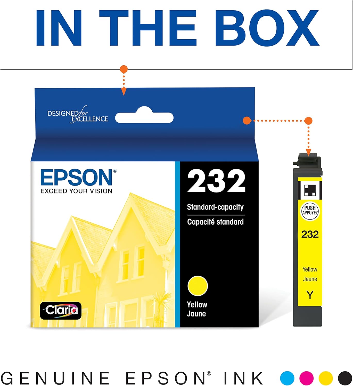 Epson T232 Color de capacidad estándar y multipaquete negro de alta capacidad y cartucho de tinta amarillo T232, capacidad estándar