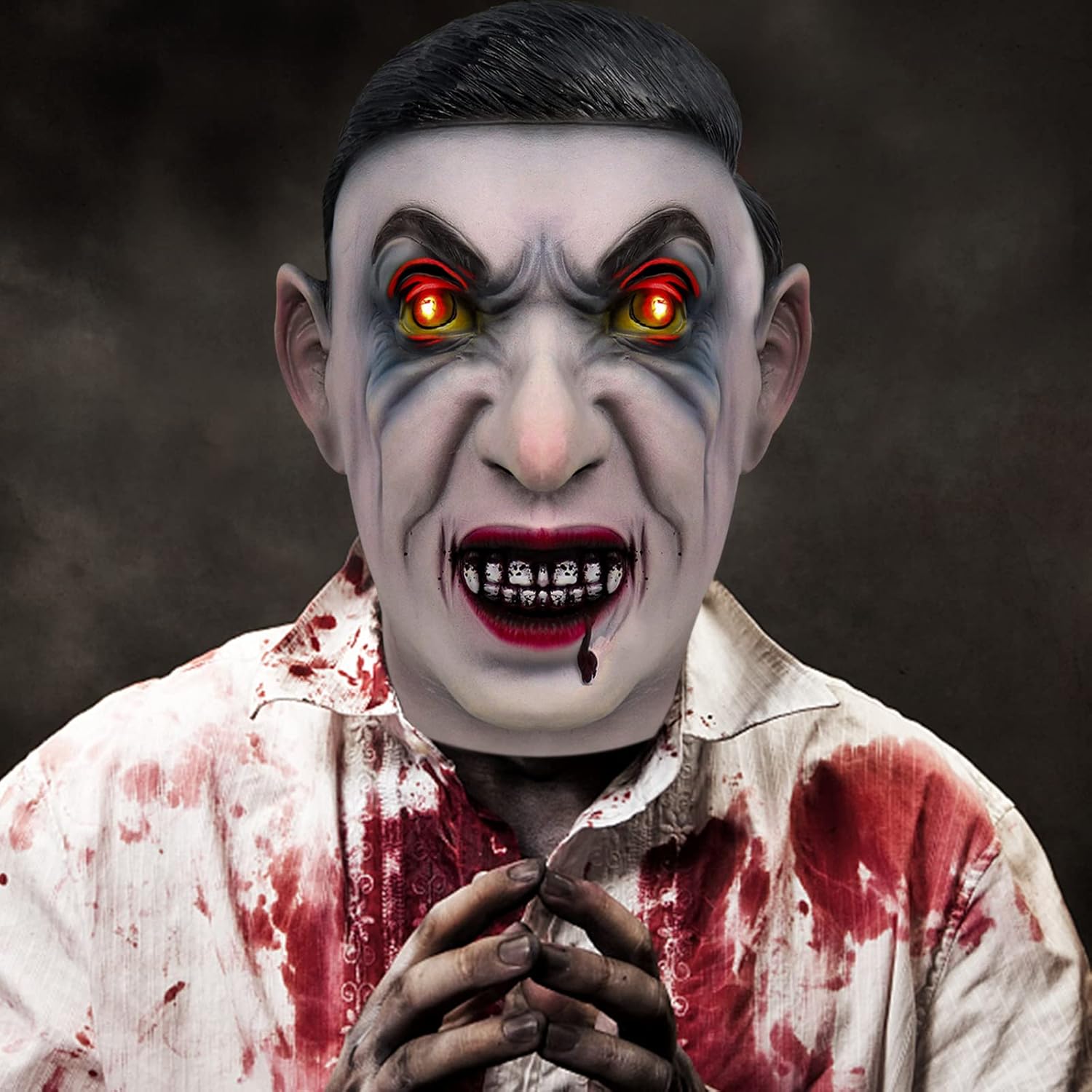 Máscara de vampiro aterradora y realista con ojos brillantes, monstruo de cabeza completa, disfraz de Halloween, cosplay, accesorios novedosos
