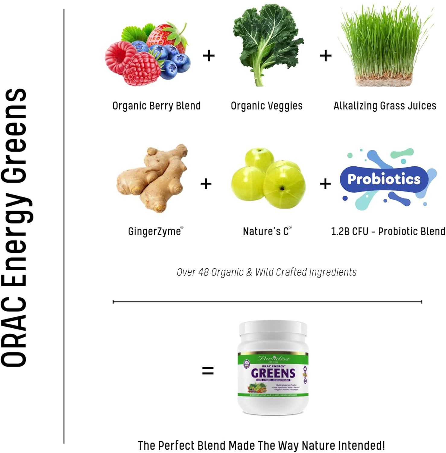 Paradise Herbs ORAC Energy Greens Capsules, Keto, Paleo y Vegano, Sin Gluten, Sin OGM, 120 Cápsulas Vegetarianas