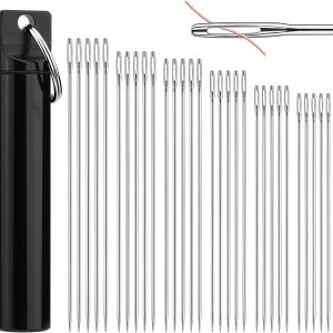 30 agujas de coser grandes para ojos, 6 tamaños, agujas afiladas de acero inoxidable, agujas de bordado de ojos grandes para coser a mano con 2 30 agujas de coser grandes para ojos, 6 tamaños, agujas afiladas de acero inoxidable, agujas de bordado de ojos grandes para coser a mano con 2