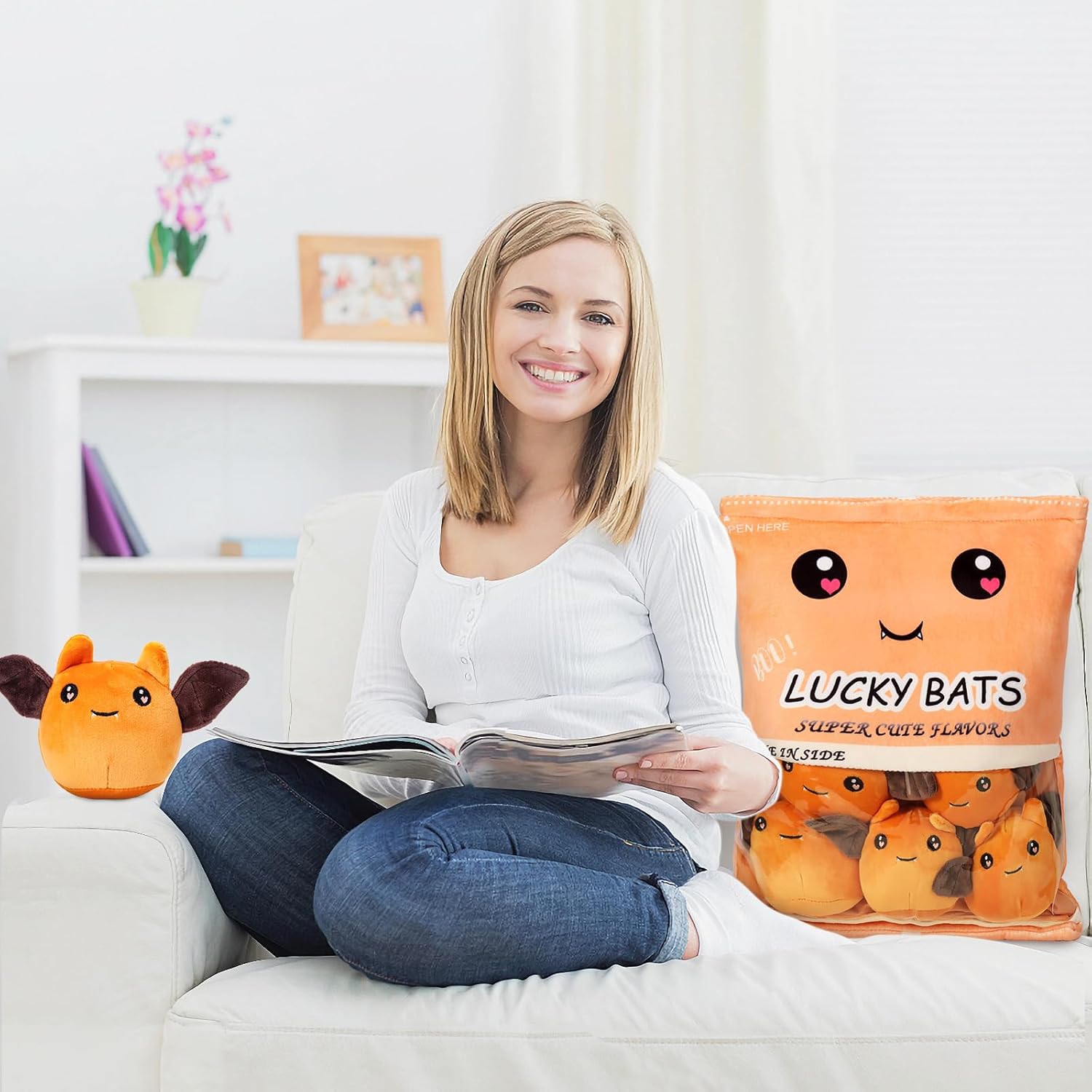 Almohada de felpa, juguetes de peluche de murciélagos extraíbles, bolsa de peluches de murciélago, almohada de felpa de murciélago de peluche,