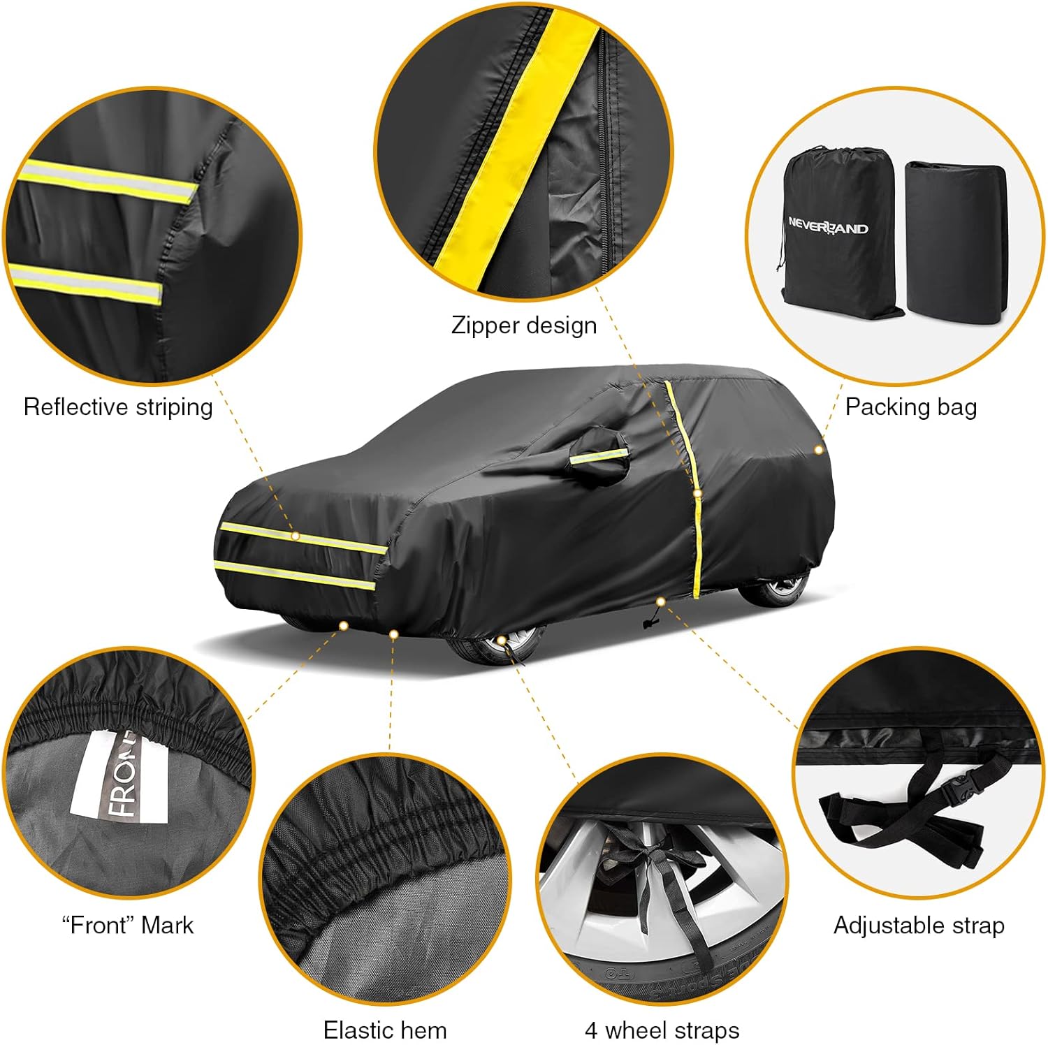 NEVERLAND Funda impermeable para automóvil SUV para todo tipo de clima con diseño de cremallera, protección UV, resistente al viento, a prueba de