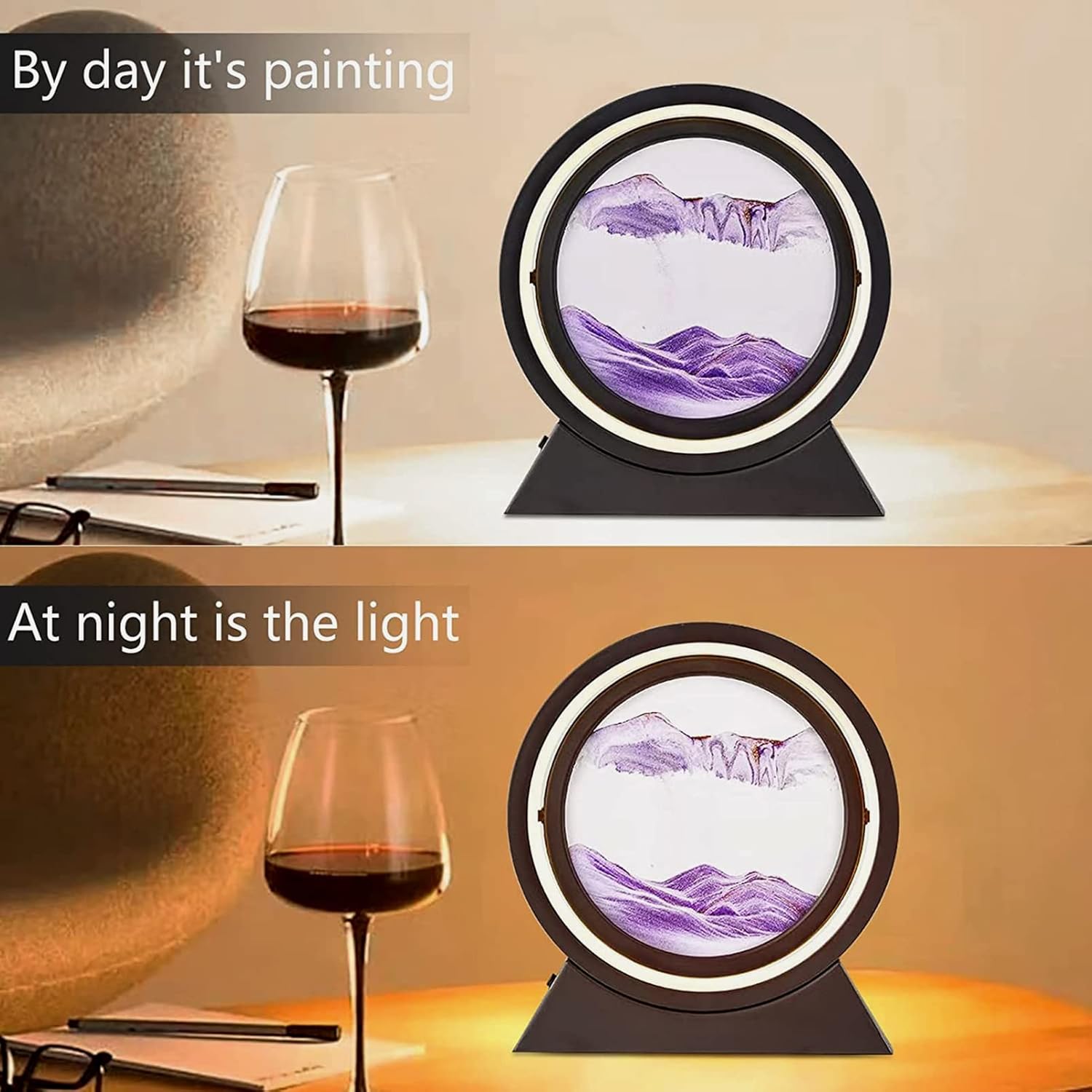 Lámpara de decoración artística de arena móvil, luz de pintura de arena movediza giratoria de 360, arena líquida de mar profundo 3D, actividad