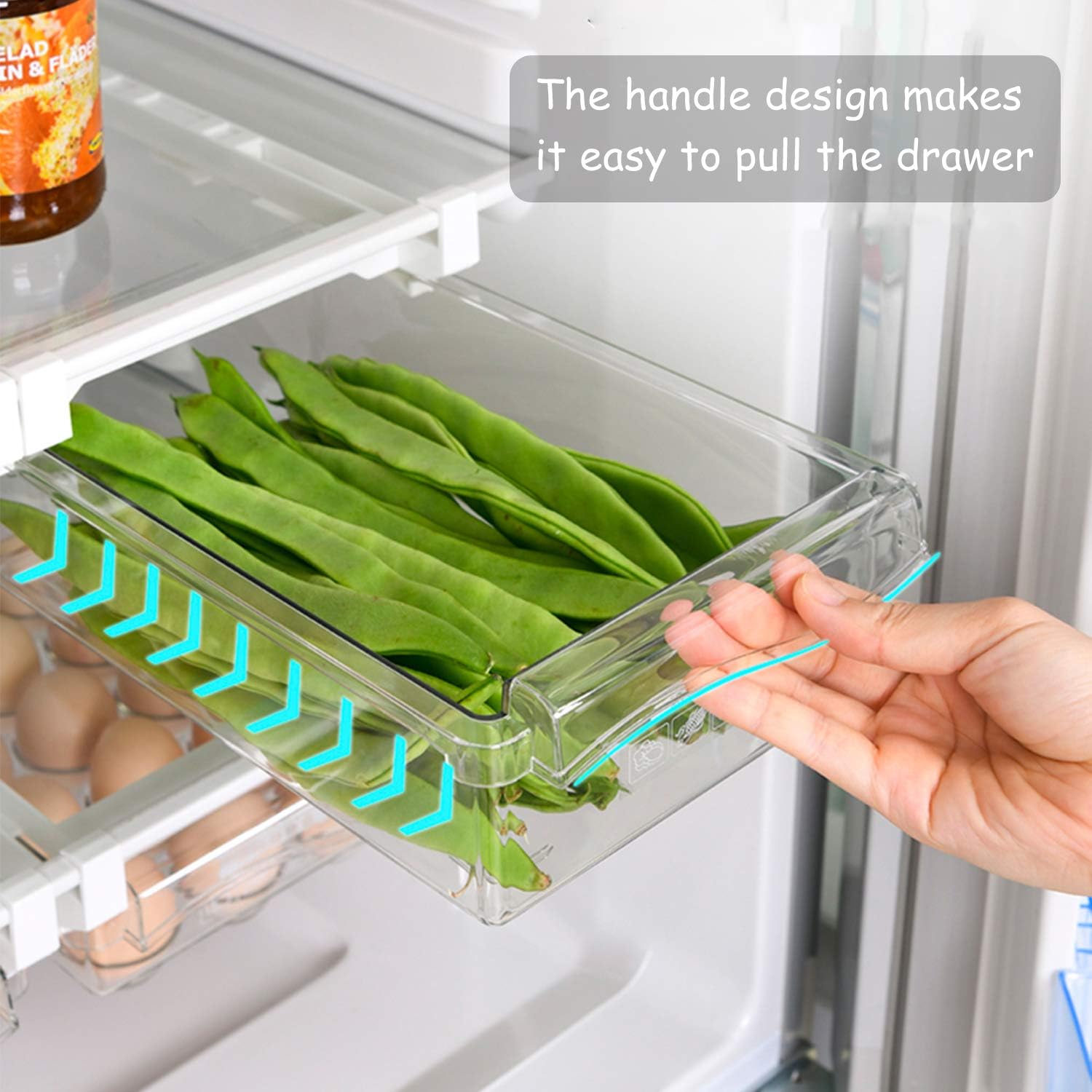 URALFA Paquete de 2 organizadores de cajones para refrigerador, cajones de refrigerador para frutas y verduras, organización y caja de