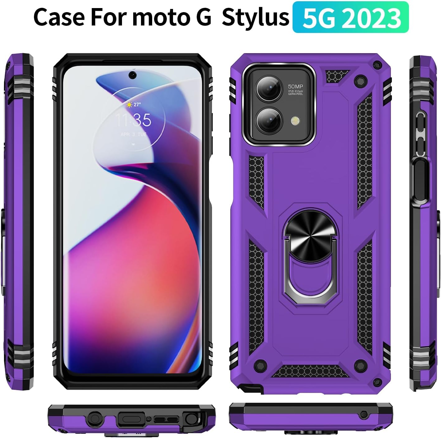 Funda para Moto G Stylus 5G 2023, Motorola G Stylus 5G 2023 con protector de pantalla HD, fundas protectoras de grado militar con anillo para Moto G