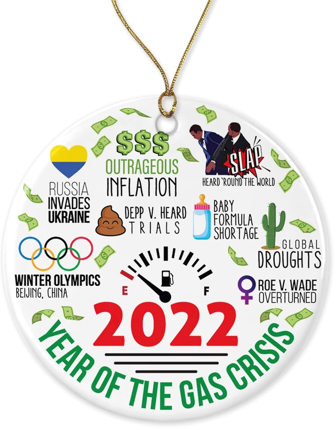 Adorno del año 2022  Adornos 2022  Adorno de Navidad 2022  Adorno de gas 2022  Decoración navideña para el hogar impresa en ambos lados