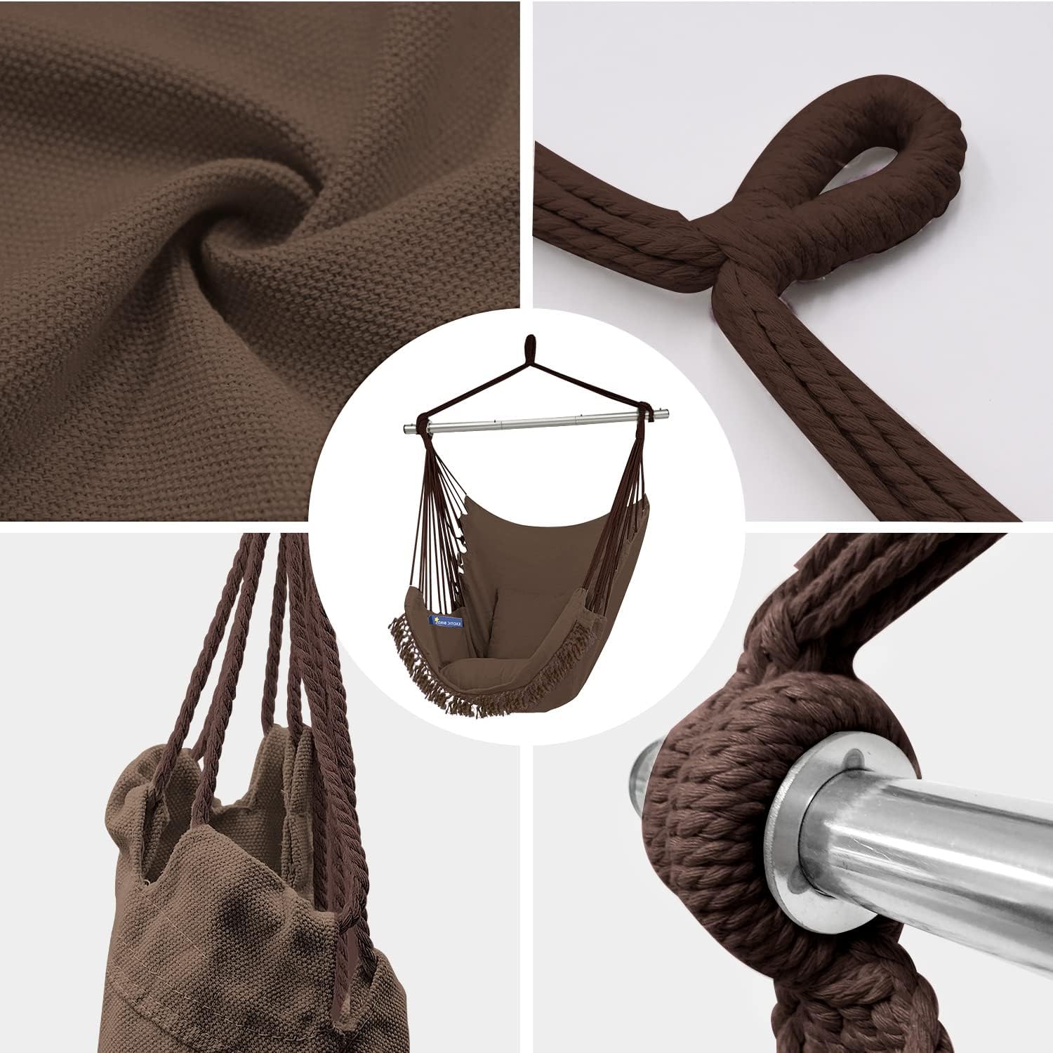 Gold Armour Silla hamaca colgante con cuerda de hasta 500 libras, 2 cojines de asiento incluidos, silla colgante con tejido de algodón de calidad de