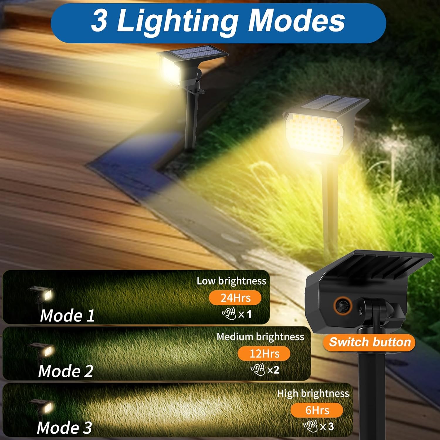 WENATY Focos solares para exteriores, impermeables, IP65, paquete de 12 focos de paisaje con 46 LED, 3 modos de encendido y apagado automático,