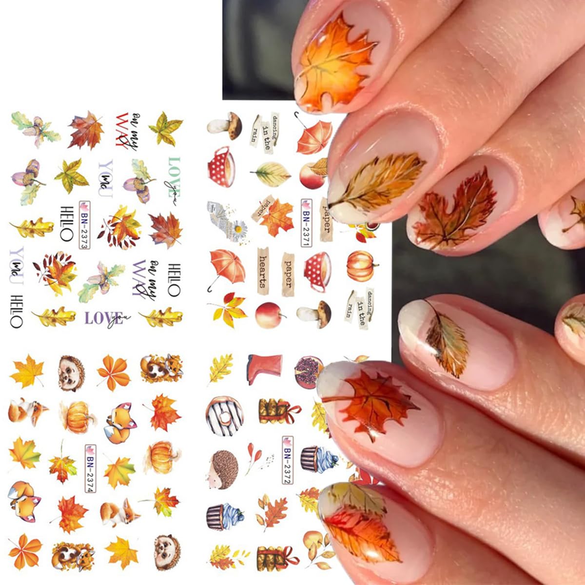 Calcomanías de arte de uñas de hojas de otoño, hojas de arce, calcomanías de transferencia de agua, suministros de arte de uñas, 36 piezas de hojas