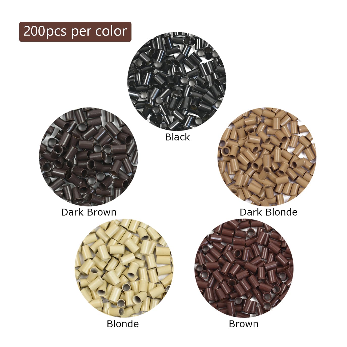 1000 piezas de 0.134 in de micro anillo de eslabones de cobre tubos de cuentas para extensiones de cabello humano I-Tip (negro + marrón oscuro +