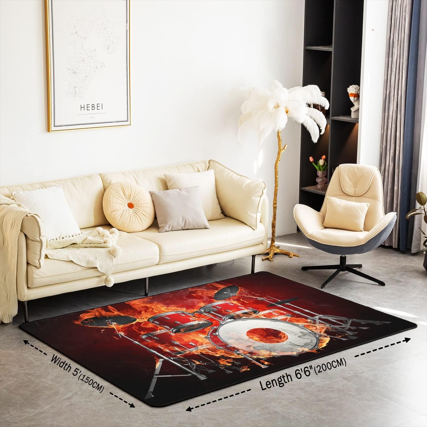 jejeloiu Kit de batería de 5 x 7 pies, alfombra decorativa con temática de música rock para niños, alfombra de instrumentos musicales fuertes para