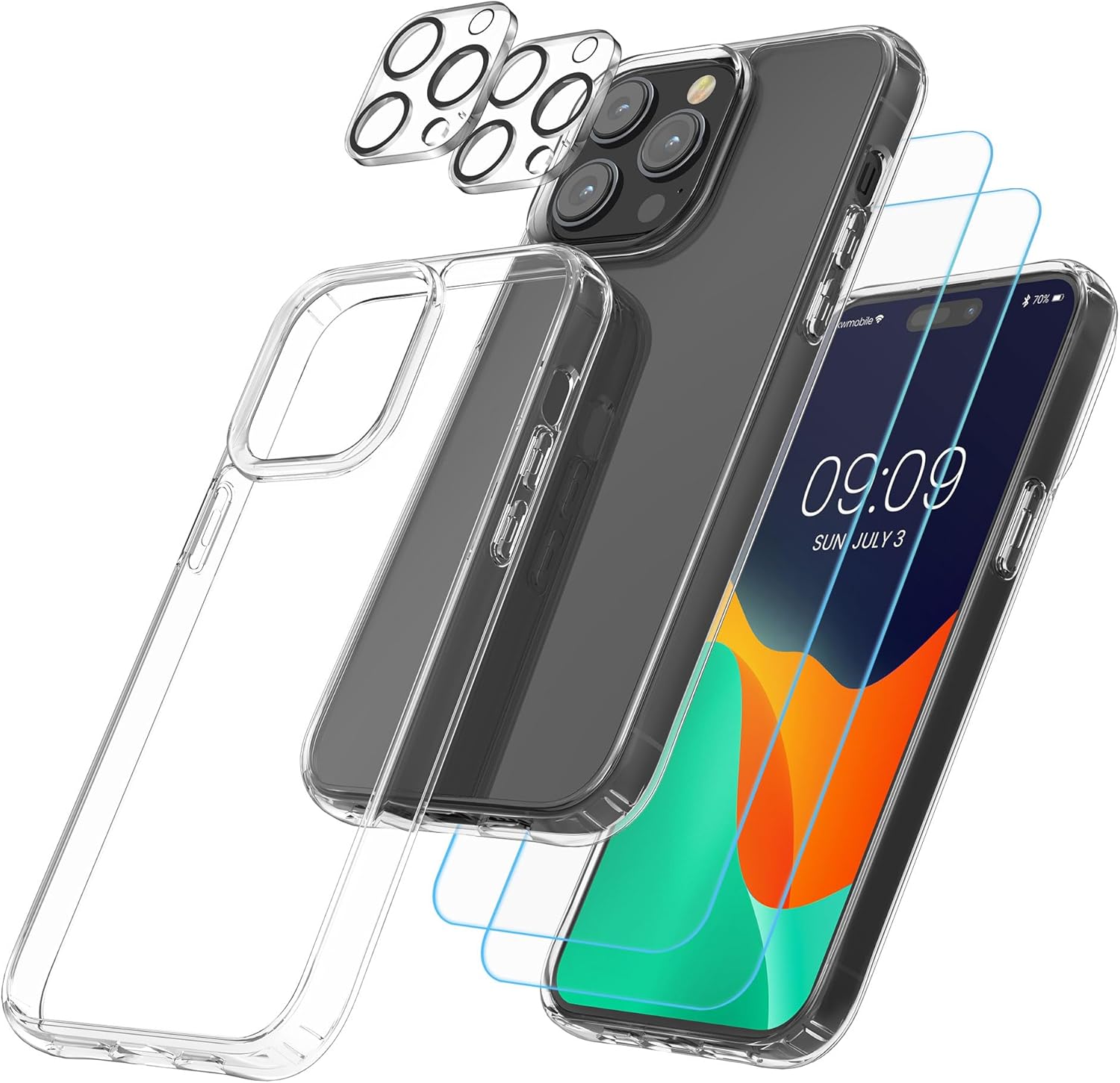 kwmobile Juego de fundas transparentes 5 en 1 compatibles con Apple iPhone 14 Pro Max, incluye protectores de pantalla y cámara, transparente