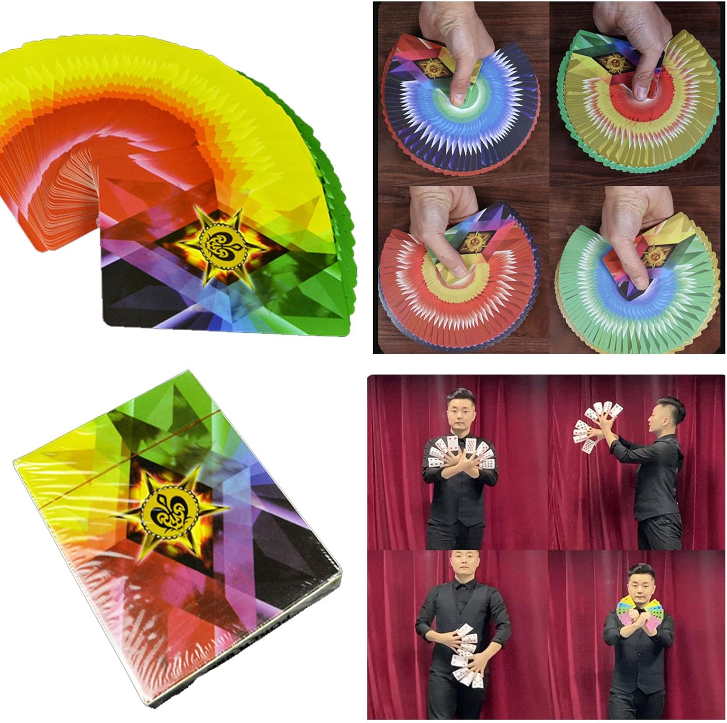 Magia 3 piezas de cuatro colores finas tarjetas de fanning y manipulación etapa ilusiones tarjeta truco accesorios mágicos (3.5 in x 2.6 in)