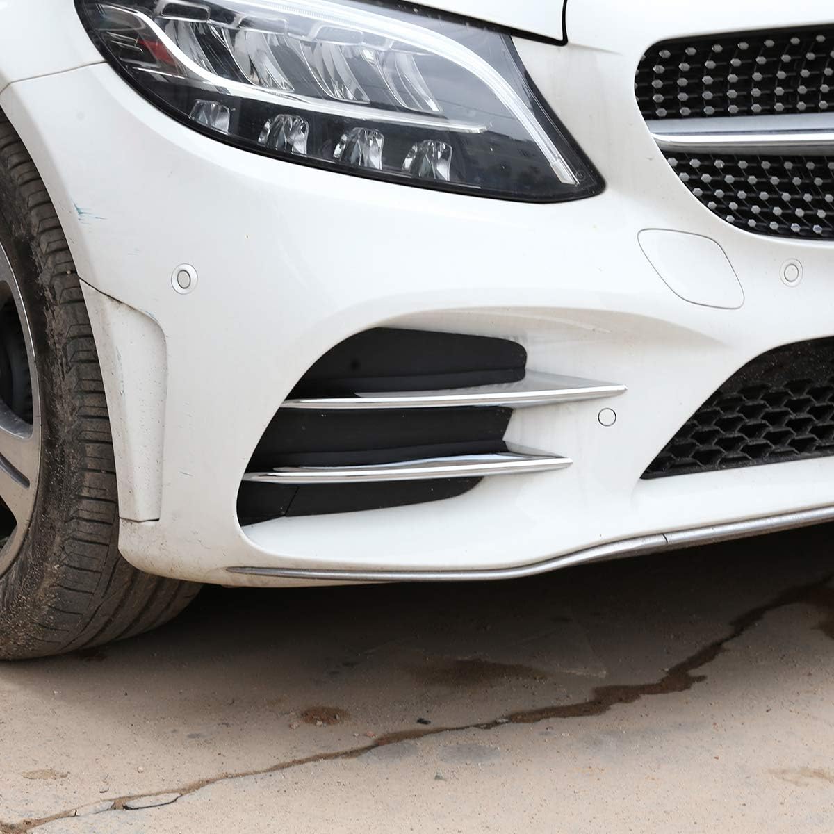 YIWANG Tiras de lámpara antiniebla delantera ABS cromadas para Mercedes Benz Clase C W205 S205 C180 C260 C300 2019 2020 (plata)