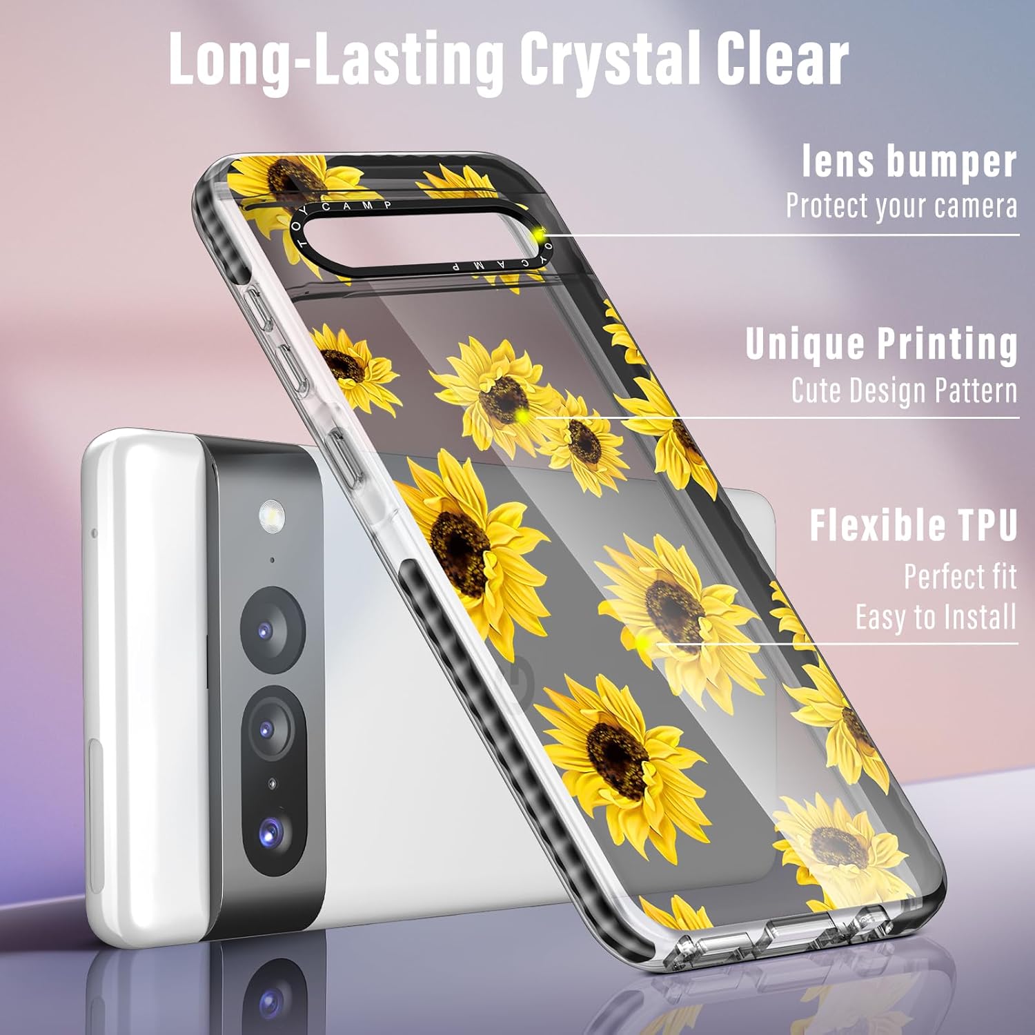 Toycamp Funda para Pixel 7 Pro con soporte para anillos, bonita funda retro de diseño floral de girasol de dibujos animados, a prueba de golpes para