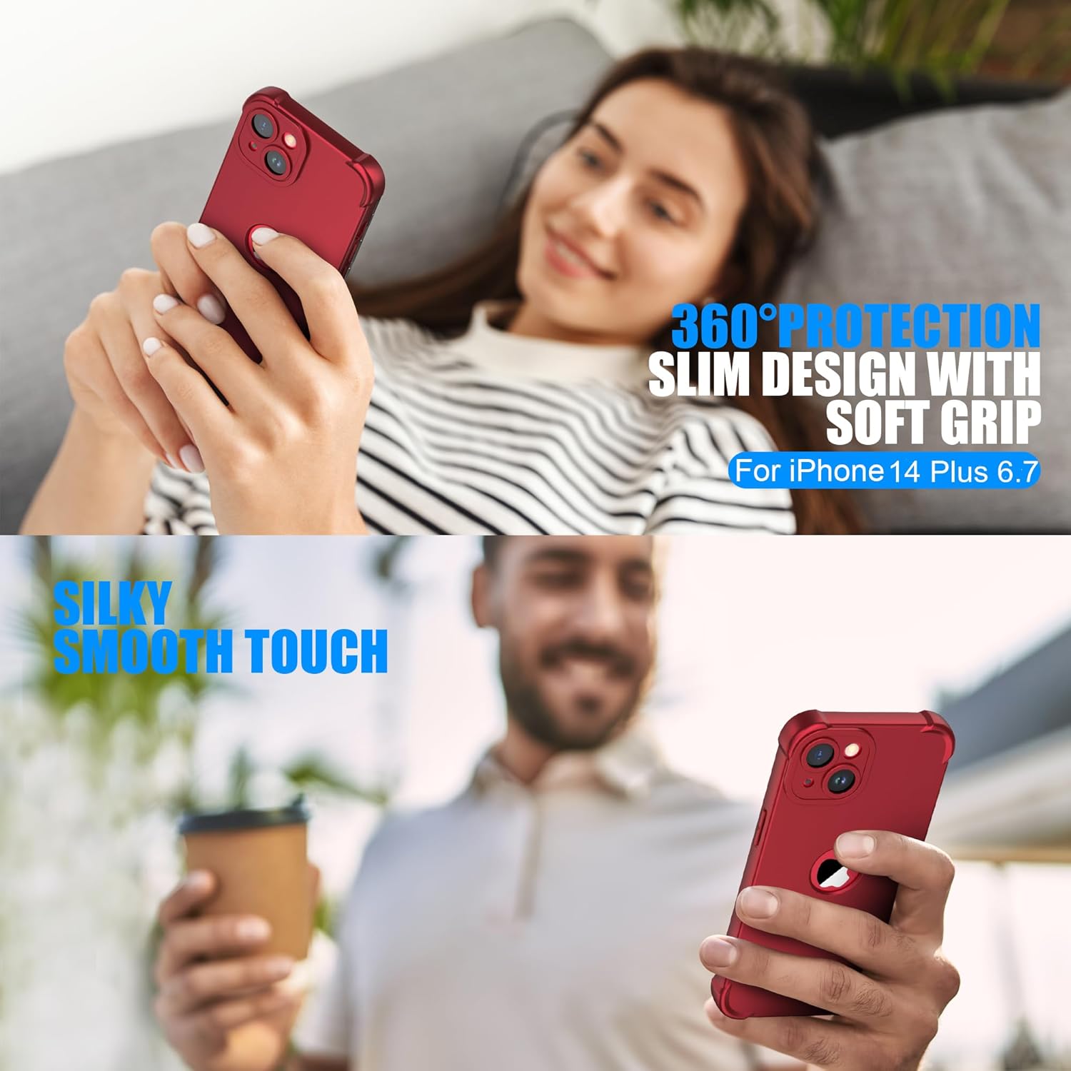 ORETECH Funda para iPhone 15 Plus iPhone 14 Plus, con 2 protectores de pantalla prueba de caídas de grado militar de 10 pies protección de cámara a