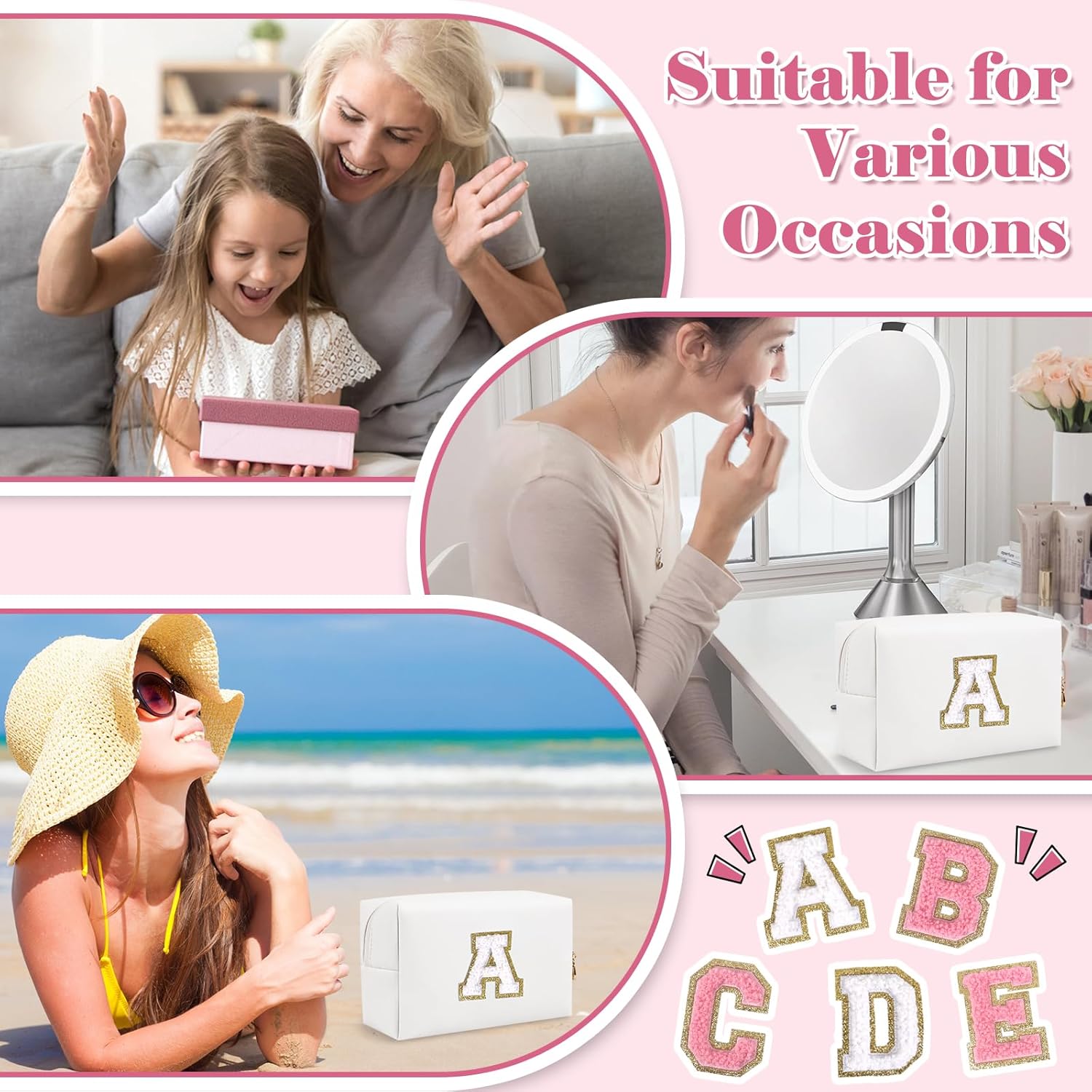 Bolsa de maquillaje personalizada con inicial A-Z, pequeña bolsa de cosméticos de viaje de piel sintética con cremallera, bonita bolsa de aseo