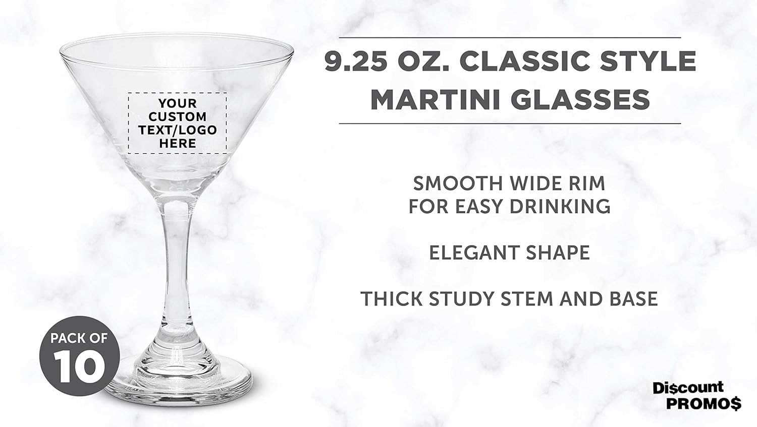 Vasos de Martini clásicos personalizados de 9.25 onzas, juego de 10, paquete personalizado a granel, ideal para cócteles, recuerdos de boda,