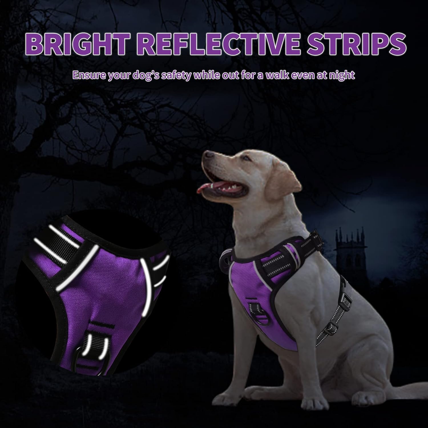 Timos Arnés para perro sin tirones, arnés de chaleco con clip frontal para perros medianos, arnés acolchado suave reflectante ajustable con 2