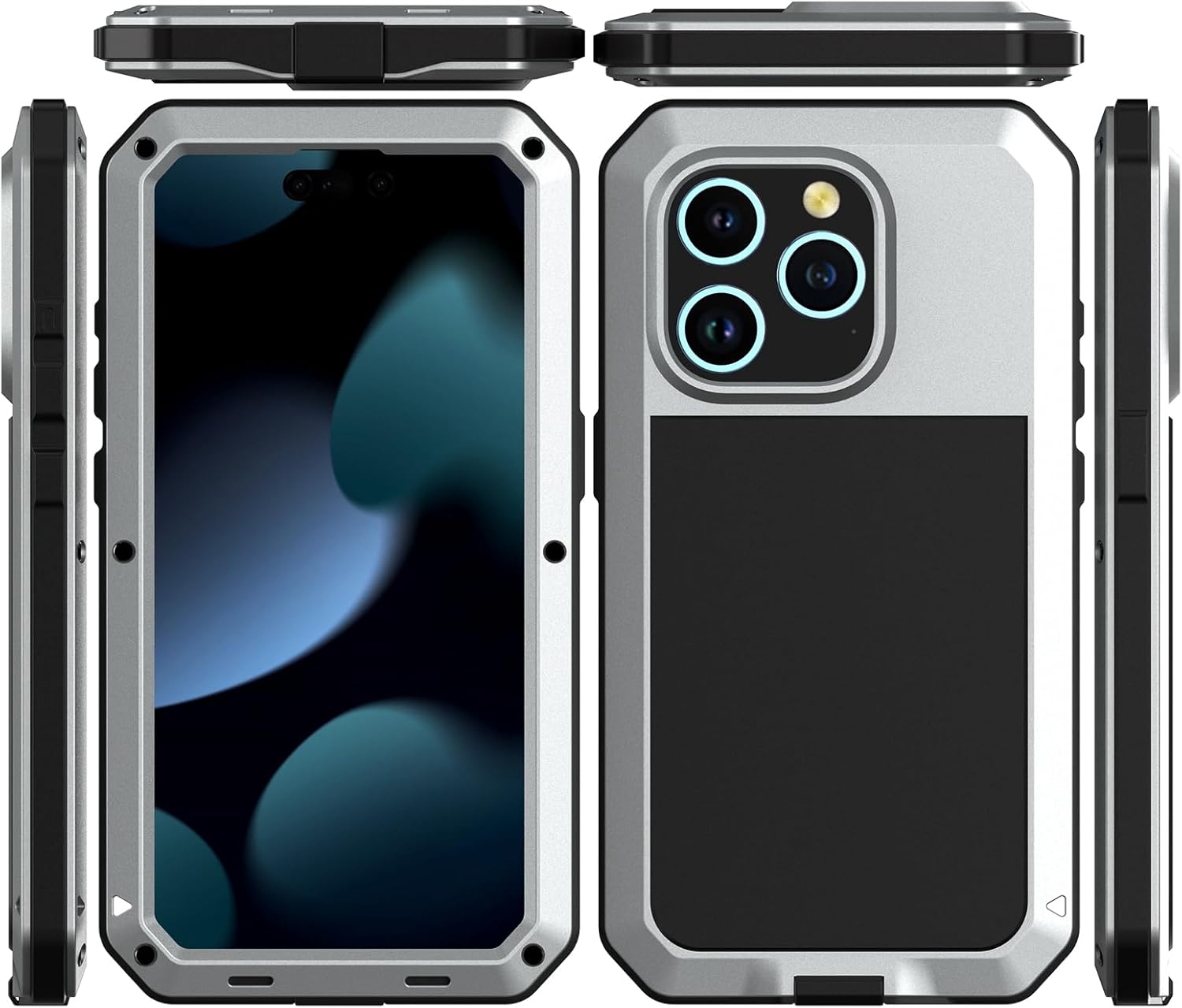 Marrkey Compatible con iPhone 15 Pro Max, funda protectora de cuerpo completo 360, resistente a los golpes Armadura resistente Funda de metal de