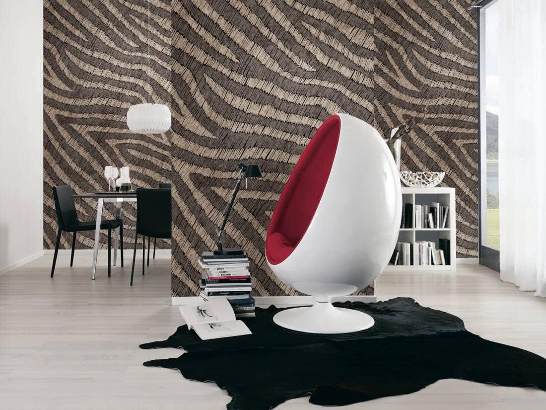 CONCORD WALLCOVERINGS  Papel tapiz abstracto para dormitorio, estampado de cebra, color marrón beige, 63 pulgadas de ancho x 110 pulgadas de alto, 3
