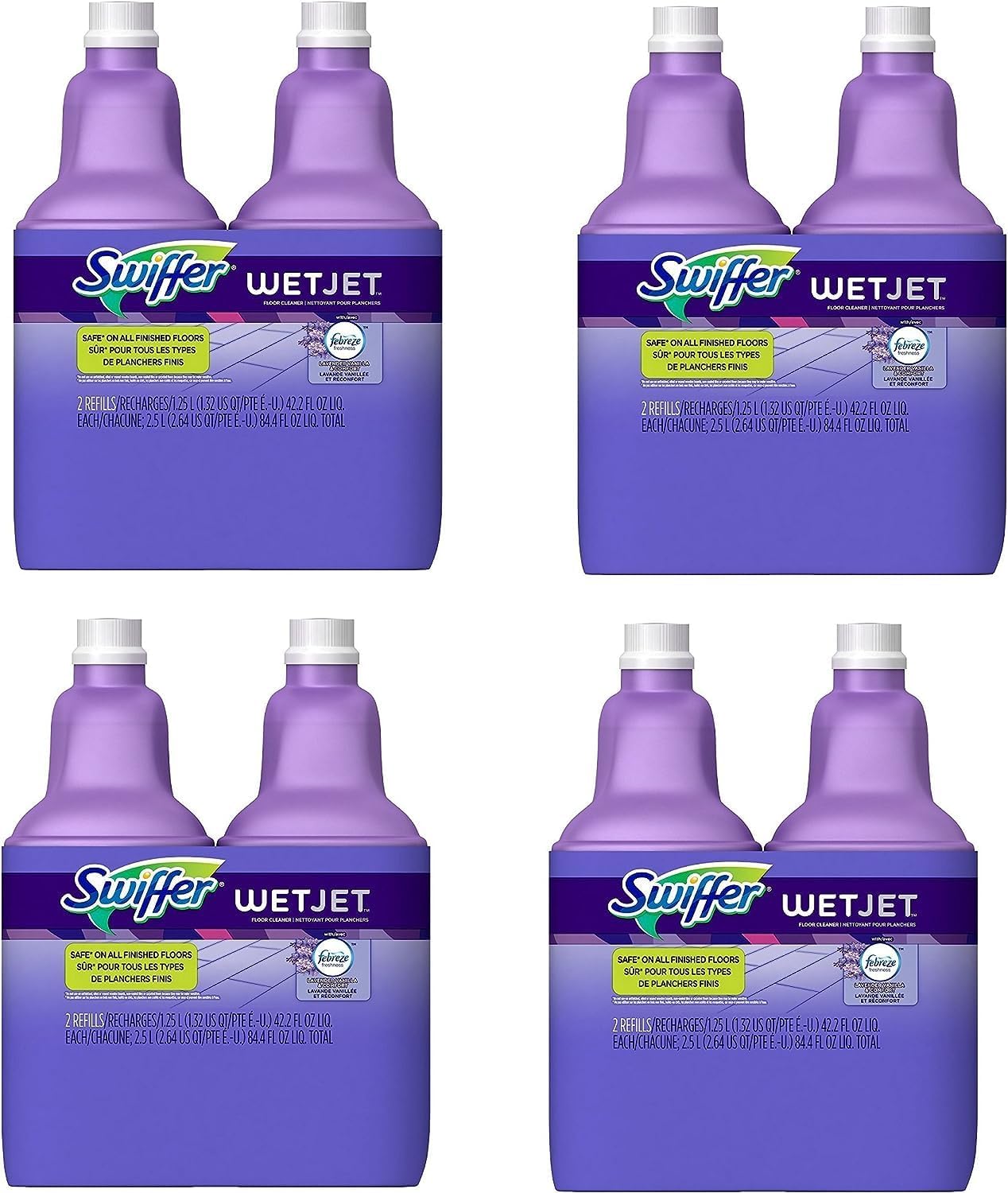 Swiffer WetJet – Solución limpiador multiusos para suelos y madera dura con repuesto Febreze, vainilla lavanda y aroma cómodo, 1.25 litros, paquete