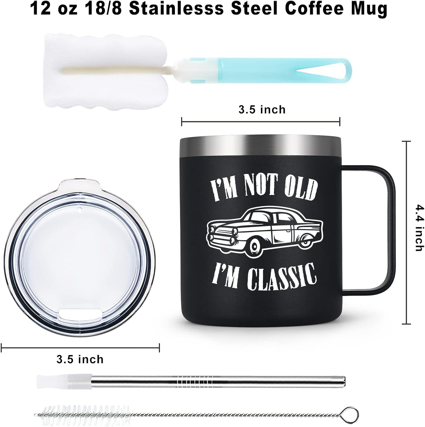 Taza de café con texto en inglés “I’m Not Old I’m Classic Car”, regalos para papá o abuelo, regalos para papá o abuelo, divertida taza de café para