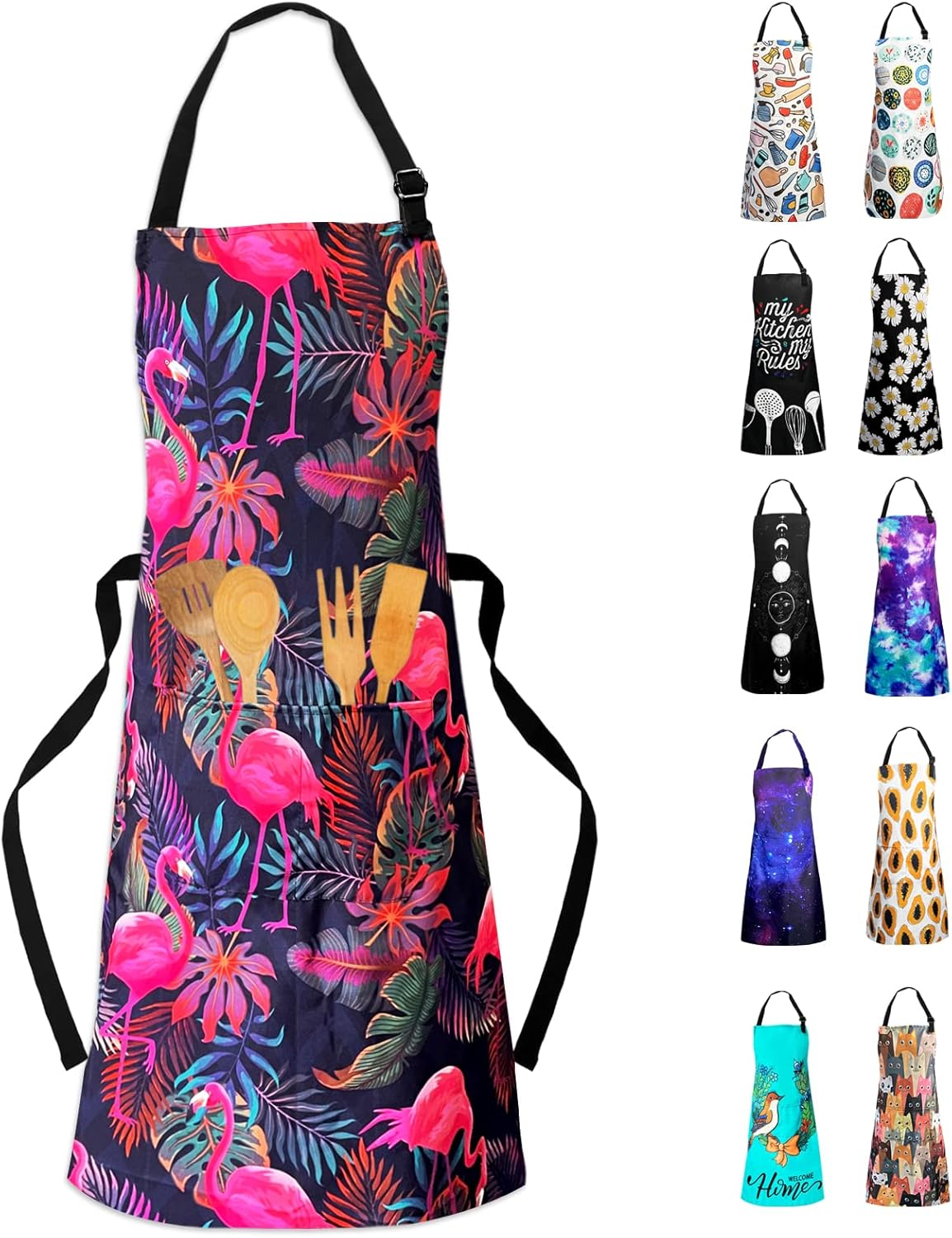 Sosolong Delantal ajustable impermeable con 2 bolsillos, delantales de cocina para mujeres, hombres, chef