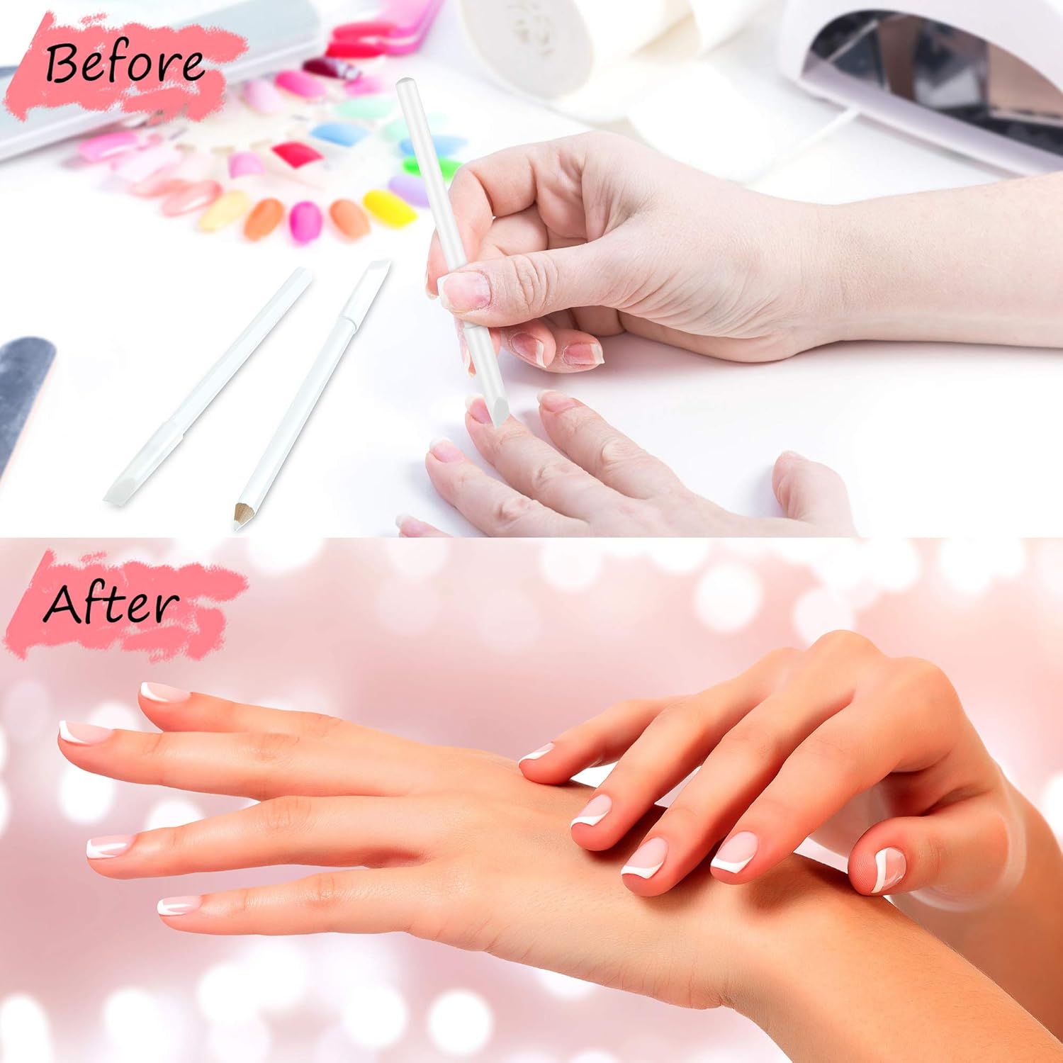 Lápiz de blanqueamiento de uñas 2 en 1, lápiz de uñas blanco, diseño de uñas, manicura con empujador de cutículas