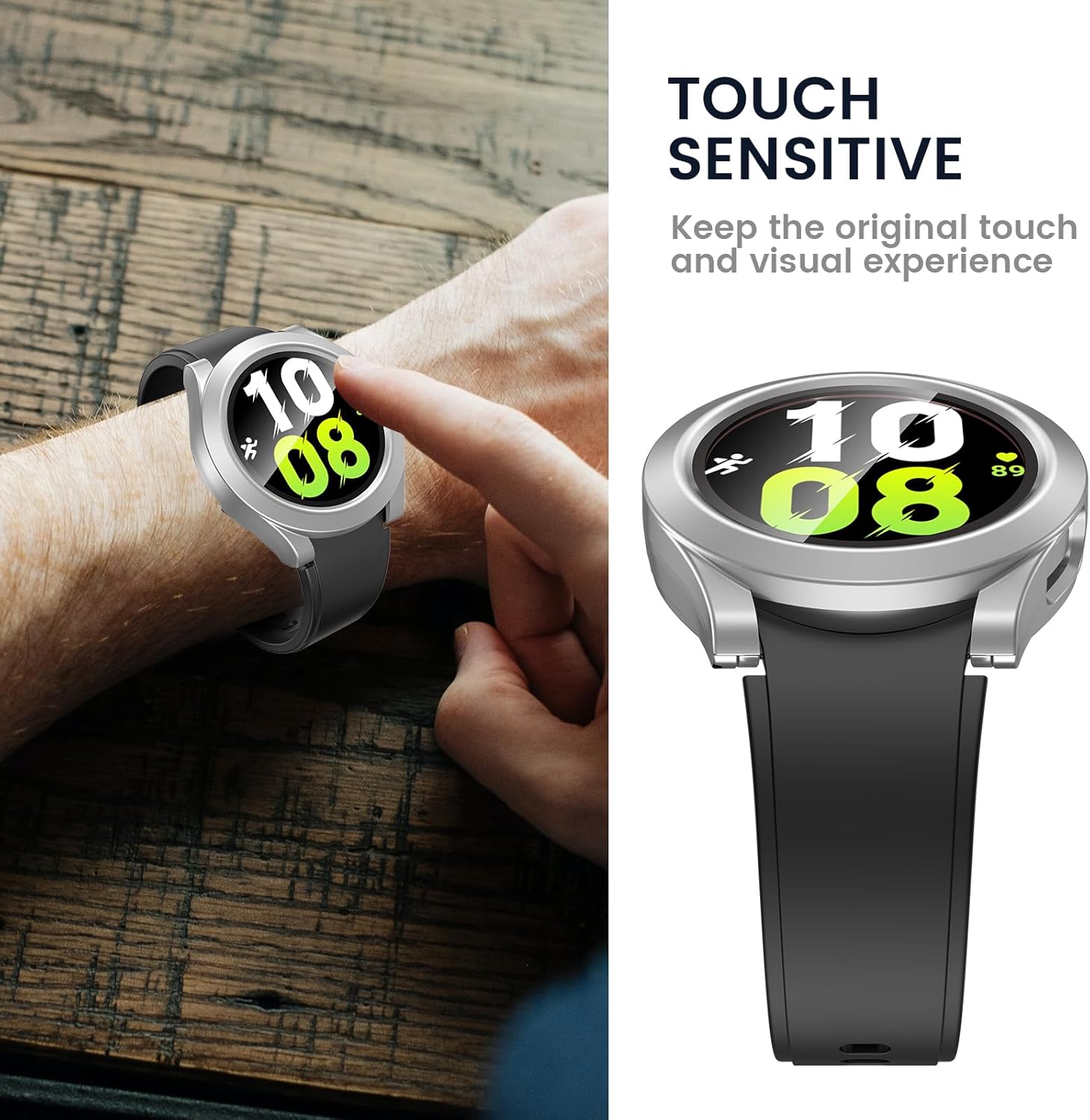 Tensea Funda protectora de pantalla impermeable para Samsung Galaxy Watch 5 2022 y 4 2021 de 1.575 pulgadas (1.575 in), funda protectora de