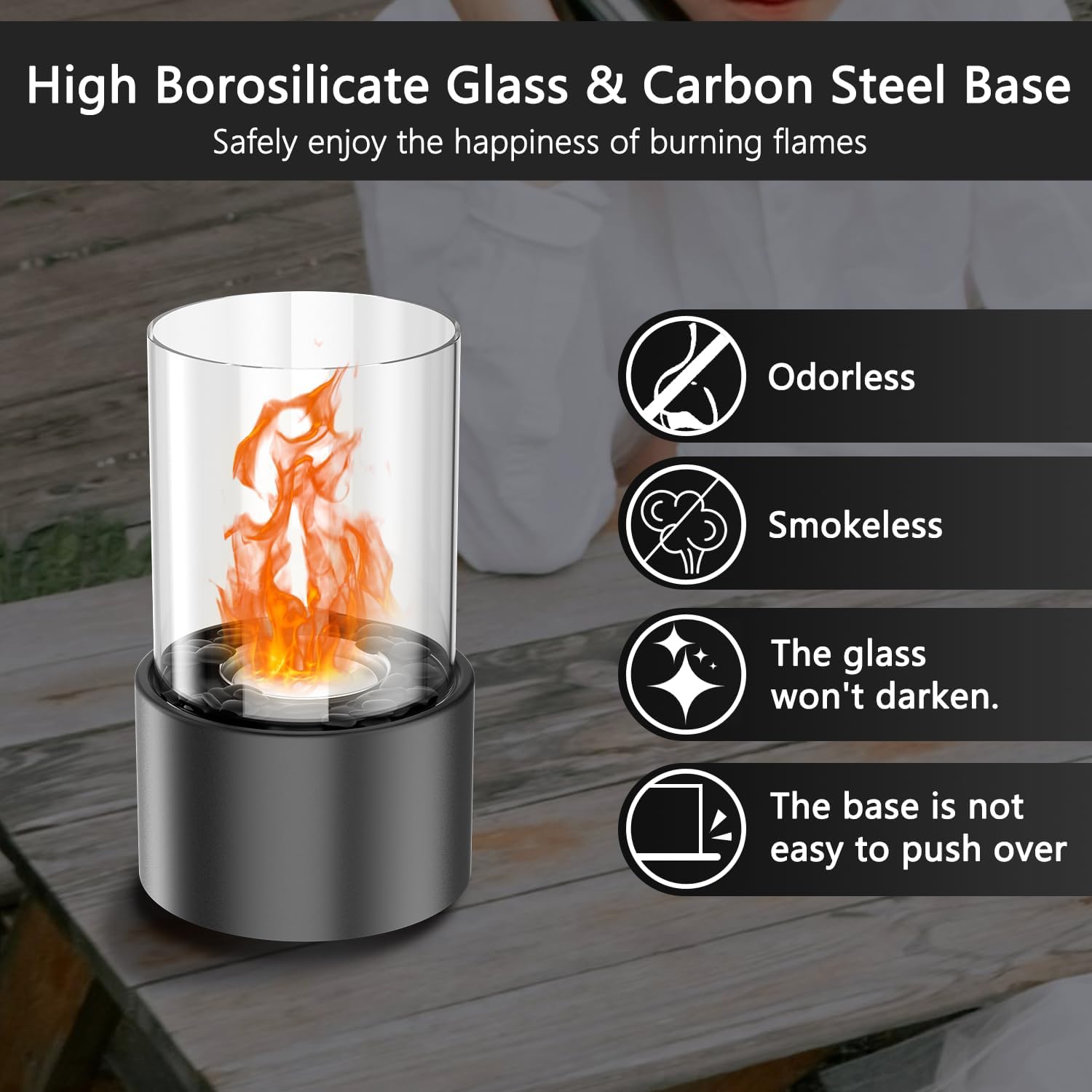 Chimenea de mesa para interiores y exteriores, chimenea Elcohol Mini chimenea sin humo, inodoro, sin ventilación, chimenea personal portátil