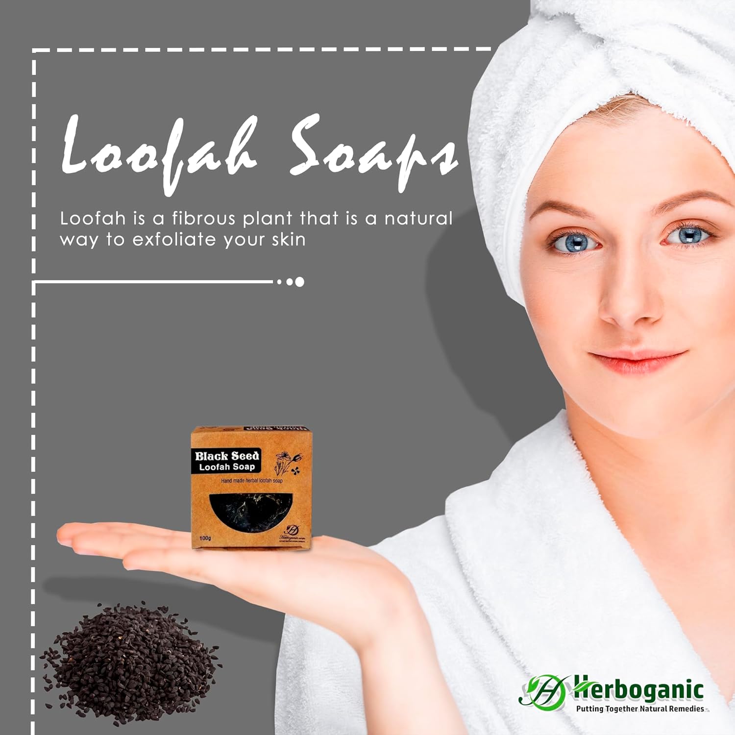 HERBOGANIC Jabón de hierbas Black Seed y jabón de lufa de semillas negras  Jabones de limpieza profunda y nutritivos  Ideal para hombres y mujeres