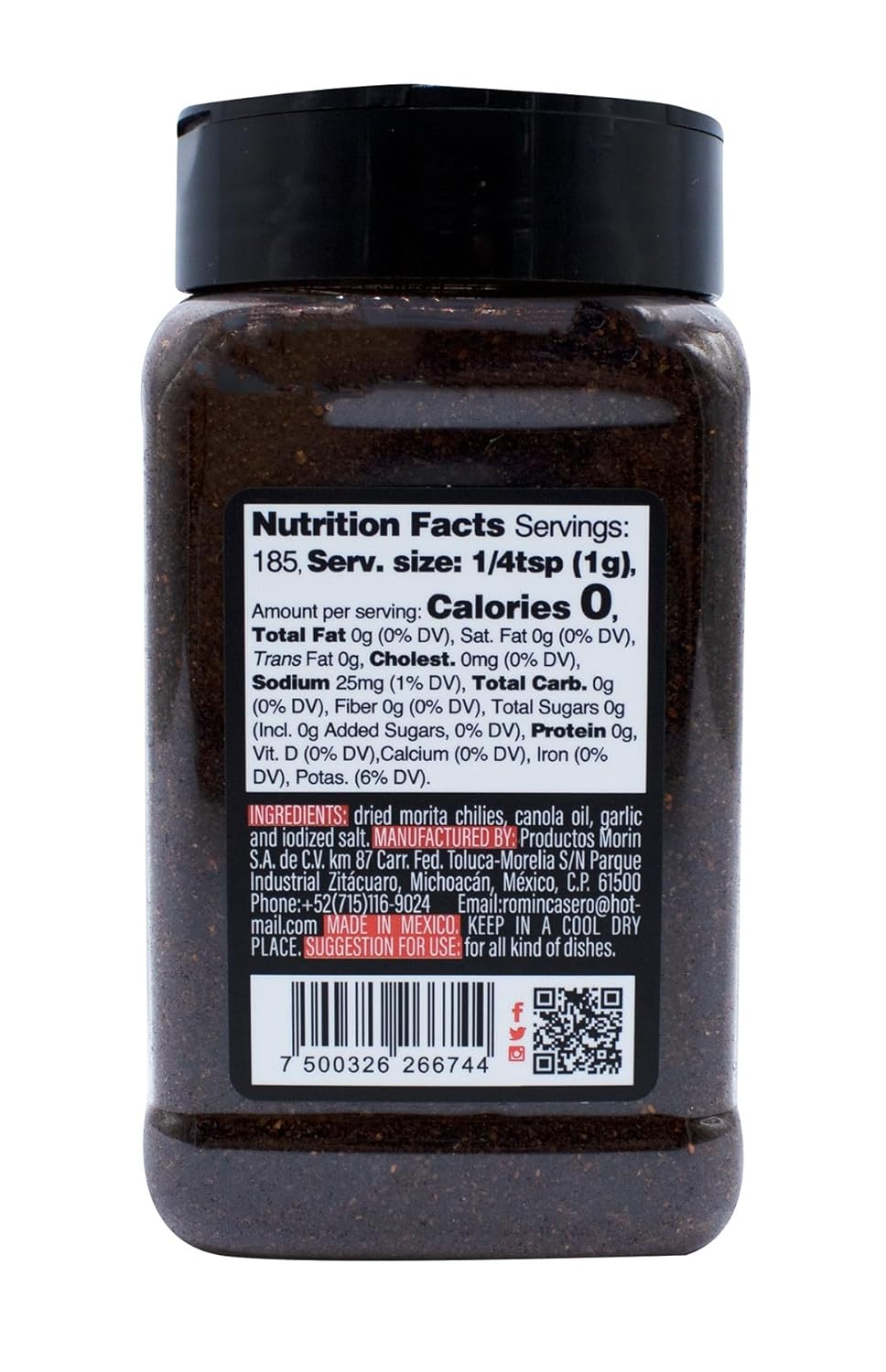ROMÍN CASERO Chile Morita Ahumado Gourmet  Sabor dulce ahumado  100% natural vegano 6.52 onzas