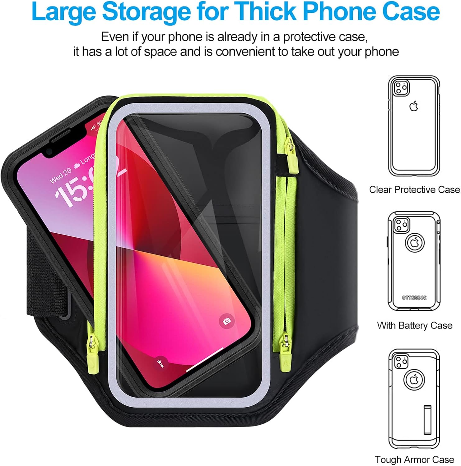 Banda de brazo de 6.8 pulgadas para teléfono para correr con bolsa para auriculares, funda para iPhone 14, 13, 12, 11 Pro Max, Galaxy S23 S22, ultra