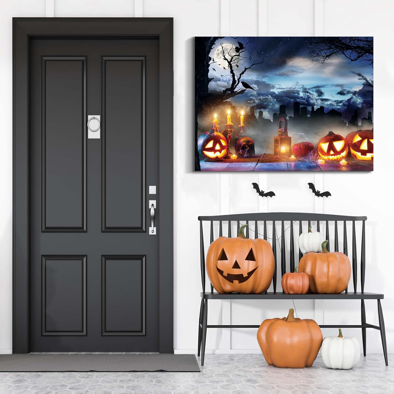 Denozer – Lienzo decorativo para pared con imágenes temáticas de Halloween, decoración de pared de calabaza iluminada, decoración de pared del hogar
