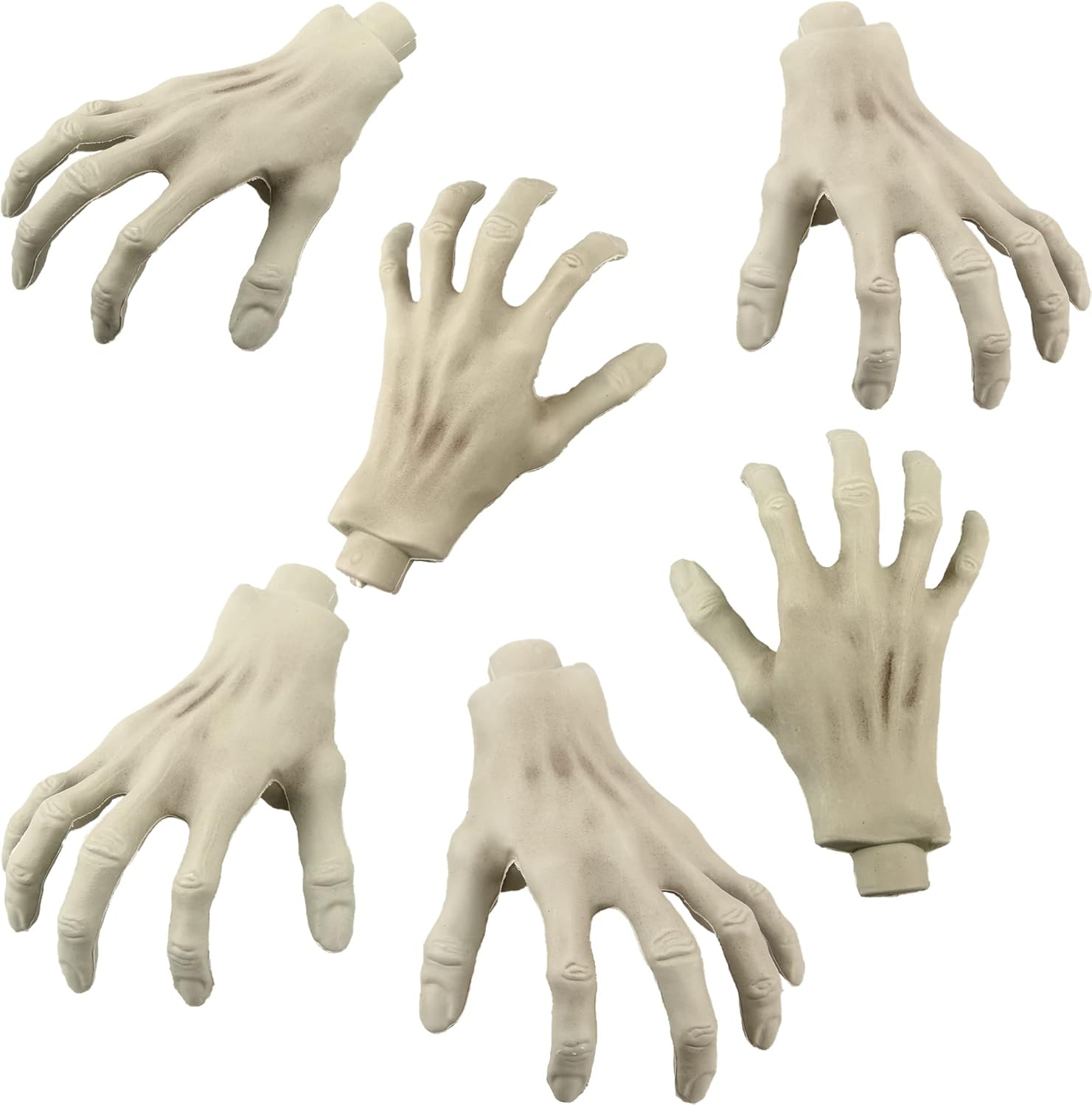 6 piezas de manos de esqueleto de Halloween realistas de plástico zombi manos falsas para Halloween, casa embrujada, fiesta, fiesta de zombi,