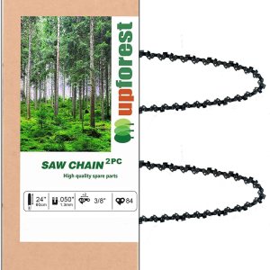 UPFOREST Cadena de motosierra de 24 pulgadas, paquete de 2 unidades de calibre de 0.050 pulgadas, paso de 38 pulgadas, 84 eslabones de transmisión UPFOREST Cadena de motosierra de 24 pulgadas, paquete de 2 unidades de calibre de 0.050 pulgadas, paso de 38 pulgadas, 84 eslabones de transmisión