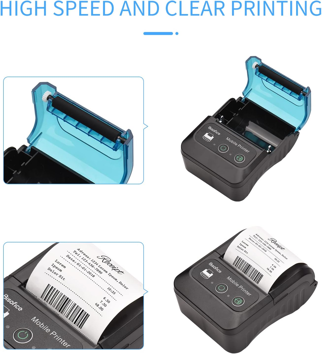 Impresora de recibos, impresora térmica de recibos portátil de 2.283 in, mini impresoras de bolsillo móviles de 2 pulgadas con 11 rollos de papel