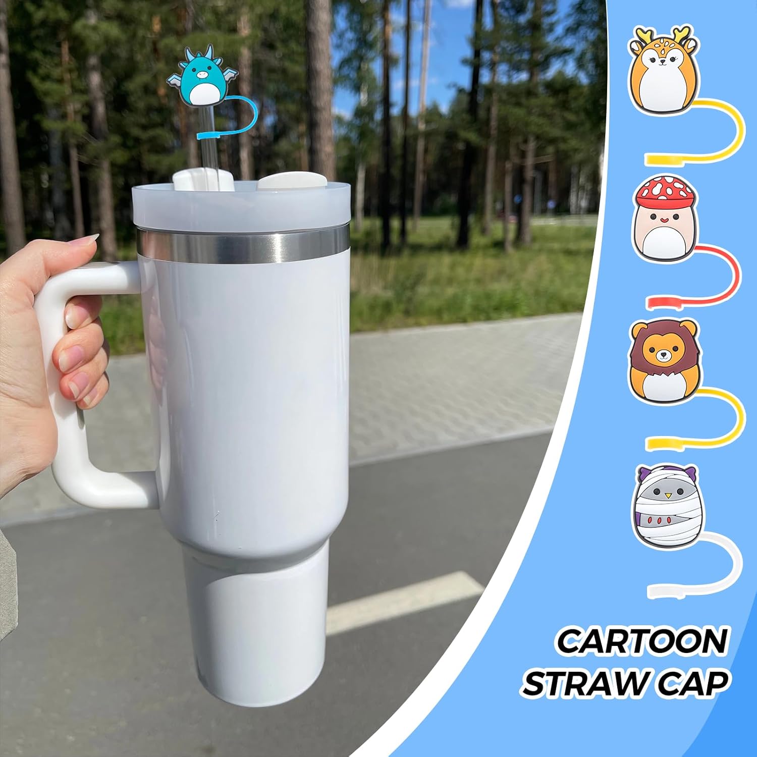 10 fundas de paja Stanley de animales de 9 a 0.394 in, tapas de popote reutilizables para vasos Stanley de 3040 onzas, adornos de popote