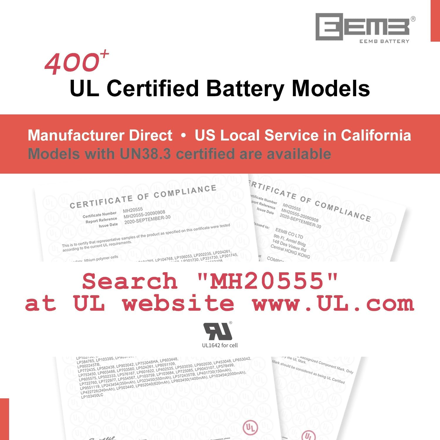 EEMB Batería de polímero de litio 3.7V 550mAh 293560 Lipo Batería recargable con conector JST de cable para altavoz y dispositivo inalámbrico