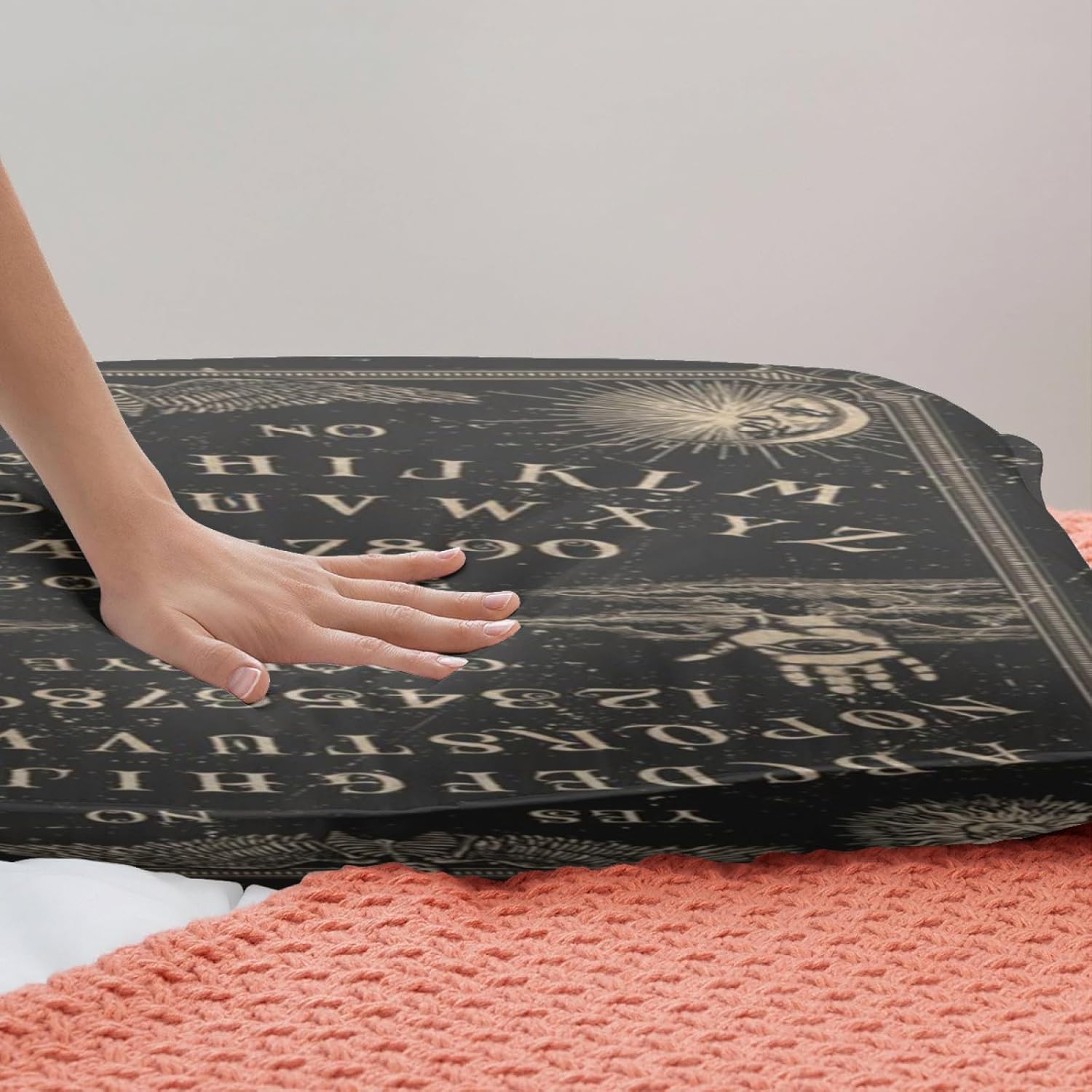 Juego de sábanas de cama, diseño vintage de esqueleto, tablero de Ouija con alas, suave juego de funda de edredón de 3 piezas, cómodo 1 funda de
