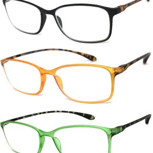 Gafas de lectura rectangulares para hombre y mujer, con montura delgada colorida (3 pares, negronaranjaverde, +2.00) Gafas de lectura rectangulares para hombre y mujer, con montura delgada colorida (3 pares, negronaranjaverde, +2.00)