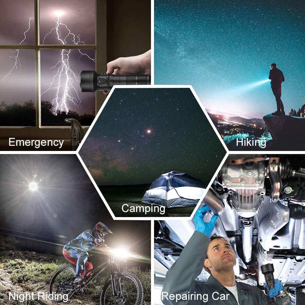 COSMOING Linterna LED de alta potencia USB C recargable, 1600 lúmenes linterna táctica IP65 impermeable linterna de mano para emergencia, policía