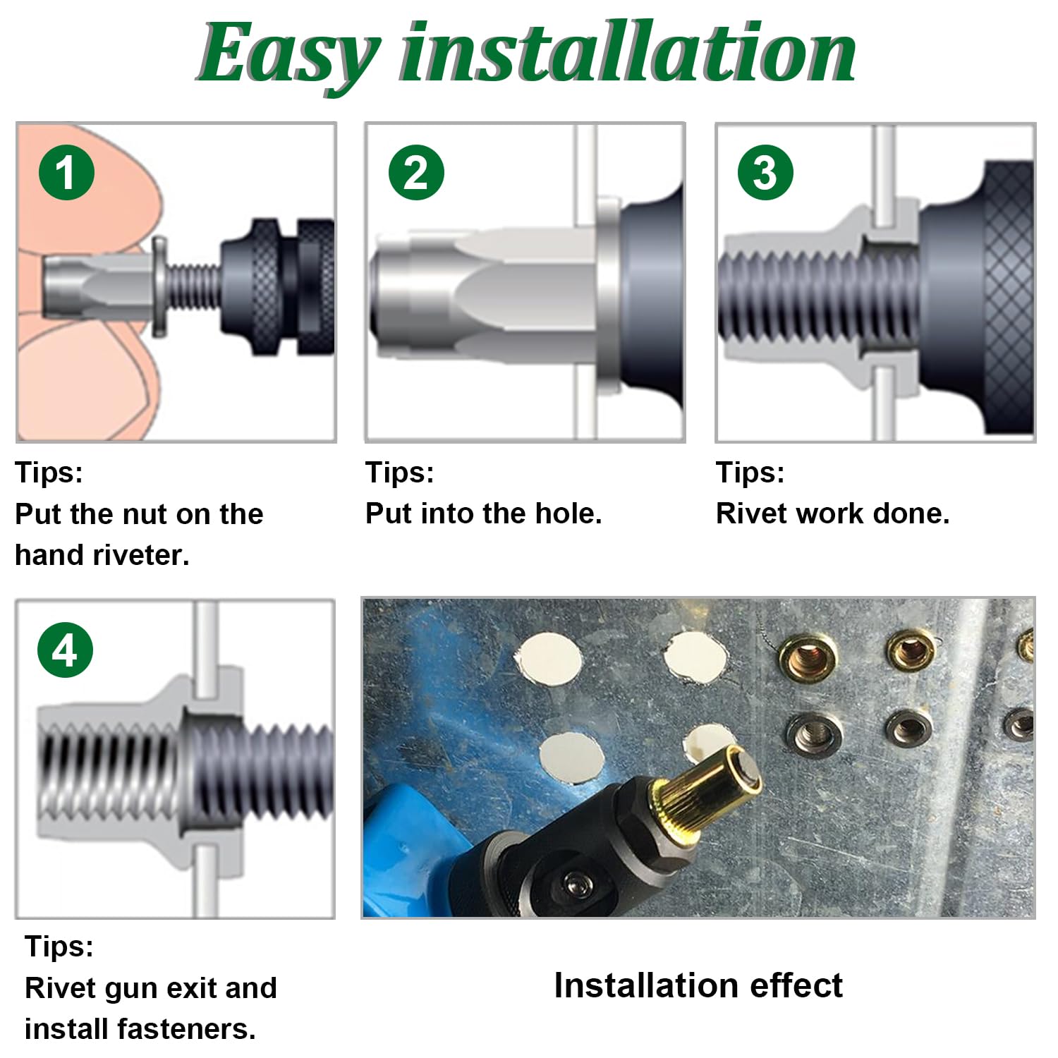 weideer 1000 tuercas remachadoras SAE y métricas 6#-32, 8#-32, 10#-24, 14″-20, 516″-18, 38″-16, 12″-13 M3 M4 M5 M6 M8 M10 M12 Inserto roscado de