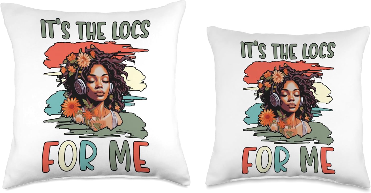 Locs Afro Dreadlocks Love Natural Beauty Hair It’s the Locs for Me Afro Hair Black American African Girl Throw Pillow, 18×18, Multicolor