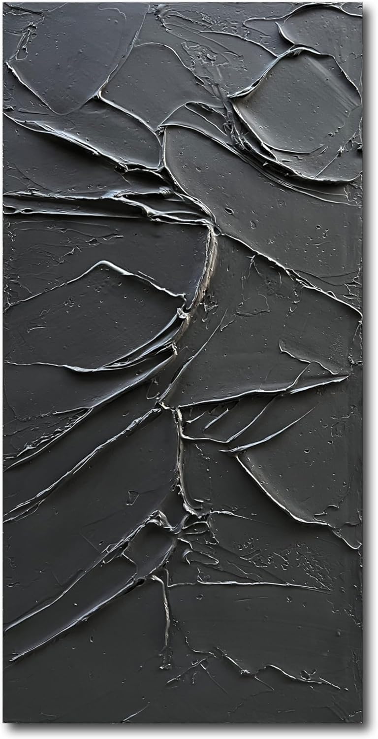 NANKAI Arte pintado a mano en lienzo negro para la pared, 48 x 24 pulgadas, pintura al óleo moderna abstracta moderna contemporánea, arte de pared