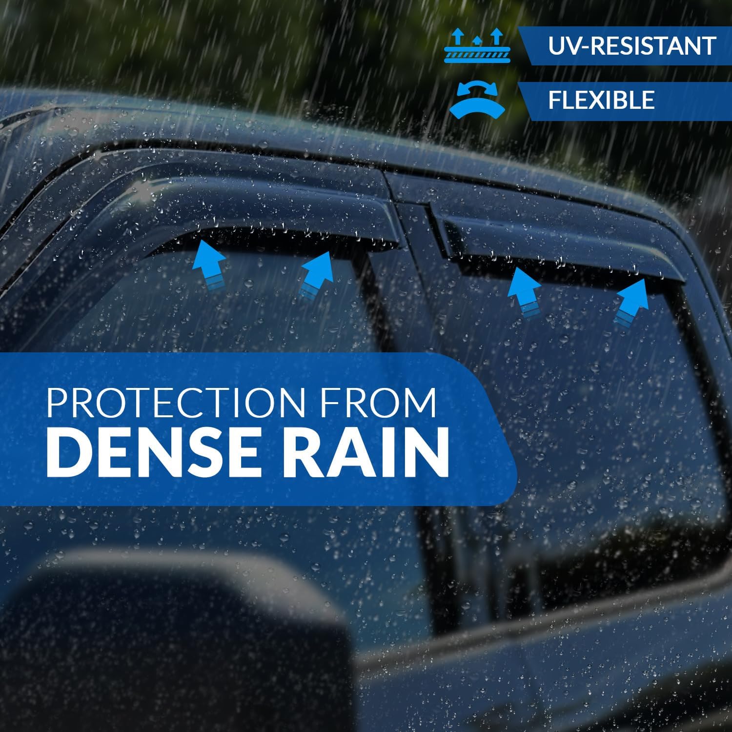 TuningPros WV-846 – Deflector de visera de ventana, protector de lluvia, color humo oscuro, juego de 4 piezas