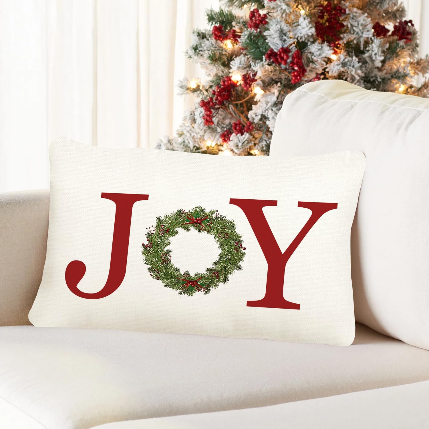 ADFLOOD Fundas de almohada de Navidad de 12 x 20 pulgadas, guirnalda de Navidad, decoración de fiestas, color rojo, para el hogar, sofá