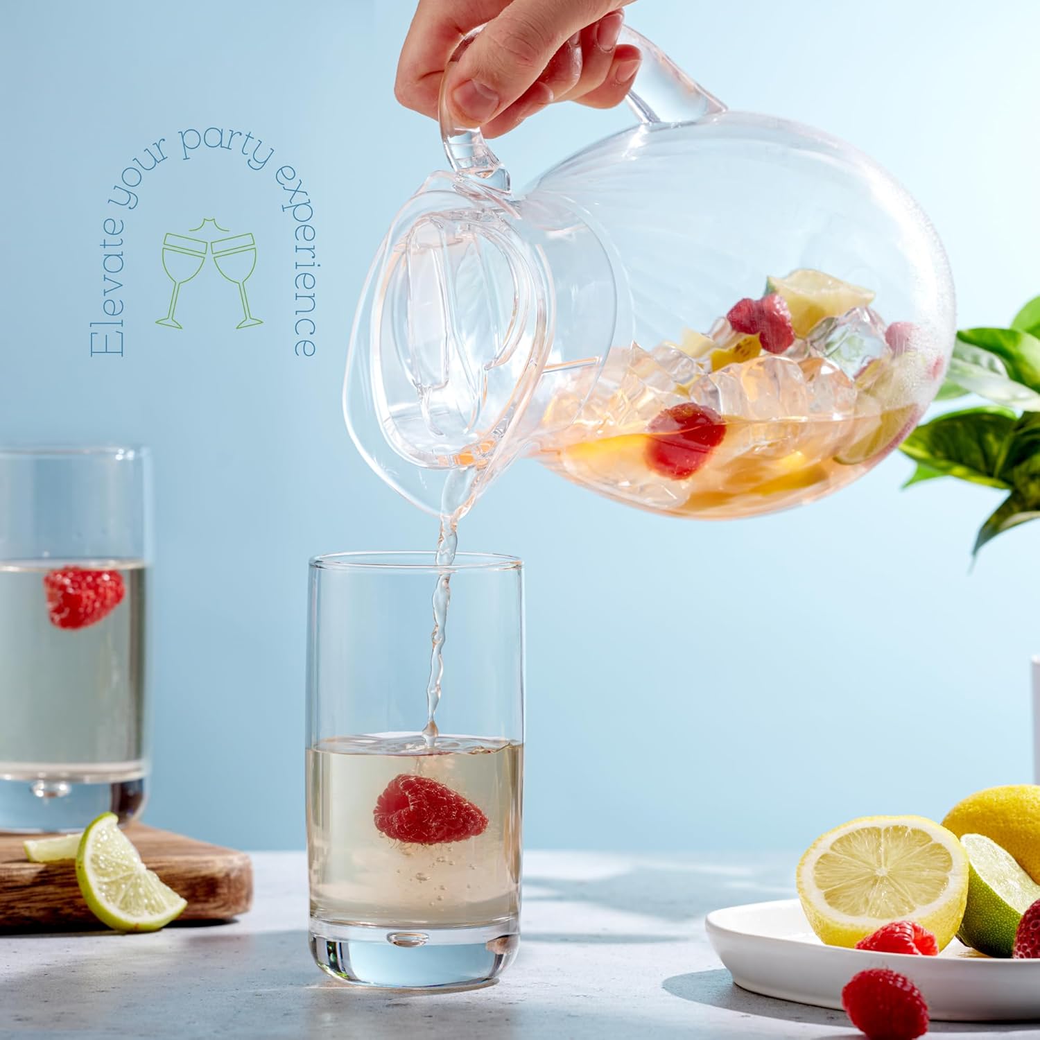 MosJos Jarra acrílica (72 onzas), plástico transparente, jarra de agua con tapa, inastillable, sin BPA, diseño de burbujas transparentes, ideal para